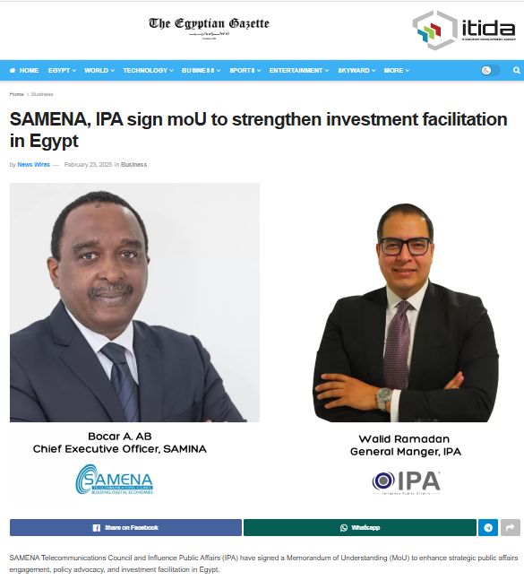 SAMENA, IPA sign moU to strengthen investment facilitation in Egypt